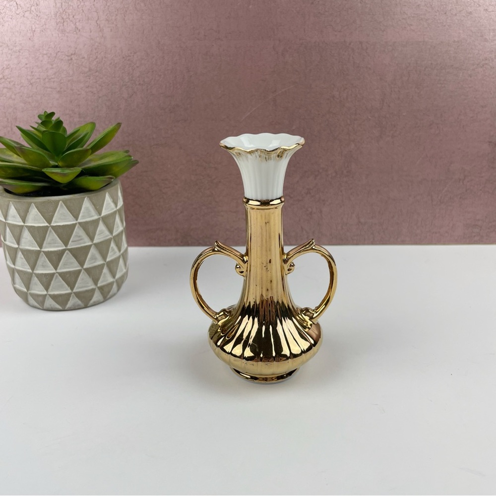Royal Crown Gold White Vase Home Decor Accent